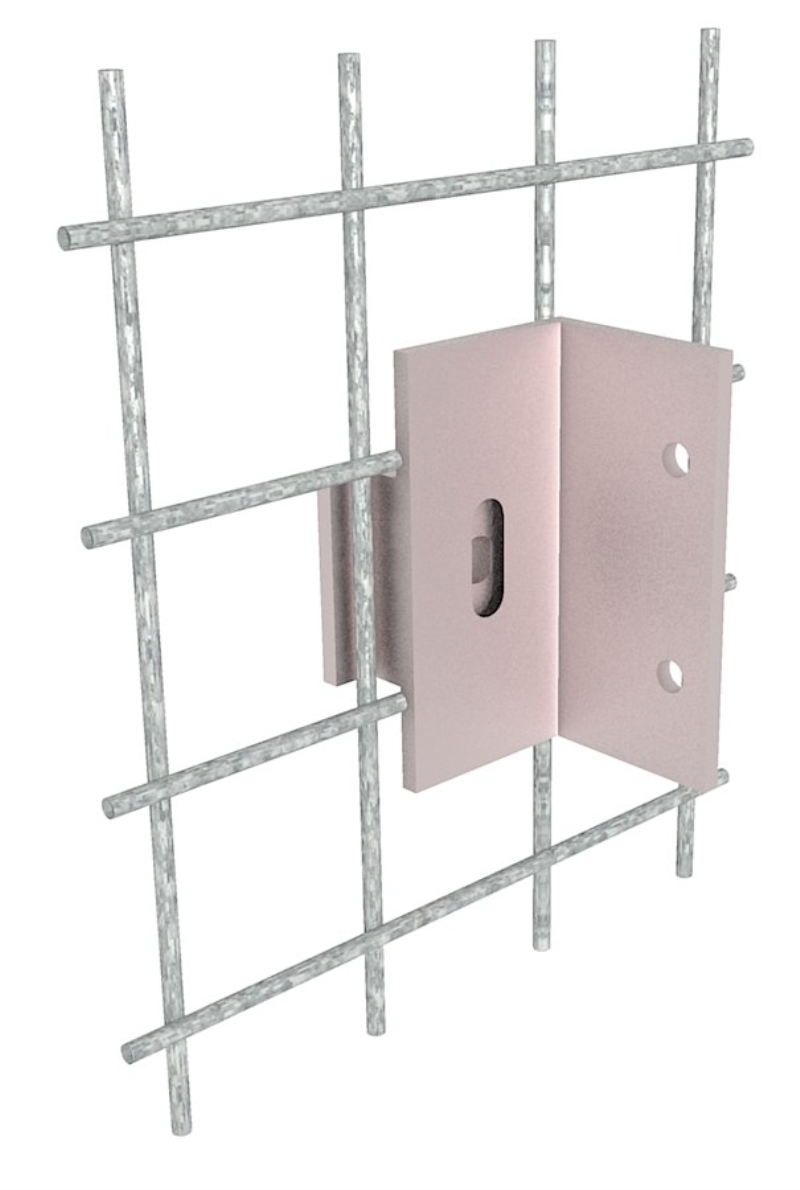 Winkelverbinder zu den Deco-Steinmauern mit 2 Schraube. Damit können beliebige Dinge an die Deco-Steinsäulen und Mauern befestigt werden. Beispielsweise Holzpallisaden.